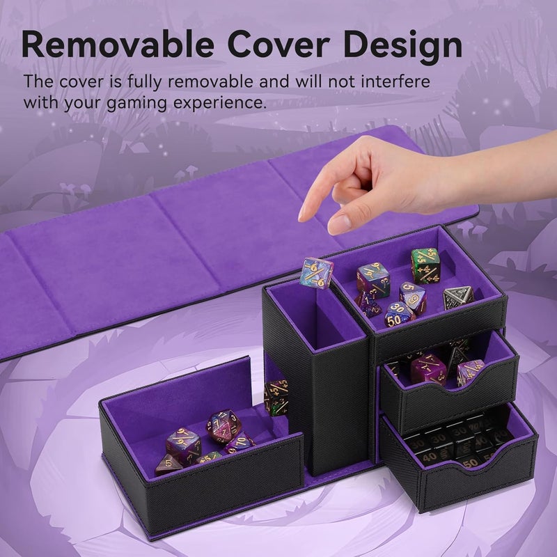 Stepane Leather Dice Tray & Tower Storage Box, 3 in 1 Dice Holder Case (Rolling Tray, Tower, Storage Drawers), Magnetic Closure DND Accessories Gifts for RPG MTG, Black/Violet - Image 4